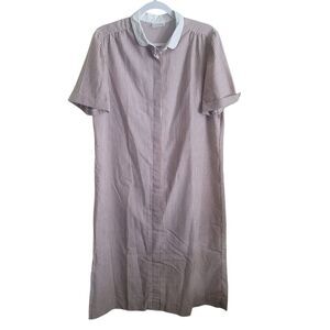Country Miss Seersucker House Dress Womens Size 18 Brown White Vintage Button Up